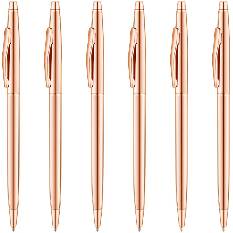 Unibene Slim Metallic Retractable Ballpoint Pens - Rose Gold, Nice Gift for Wedding Business Office Students Teachers Christmas, Medium Point(1 mm) 6 Pack-Black ink - Image 1
